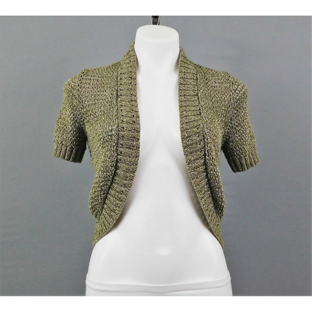 Croft & Barrow Women Cardigan Sweater, Size S, Green/White/Gold, Cotton/Rayon